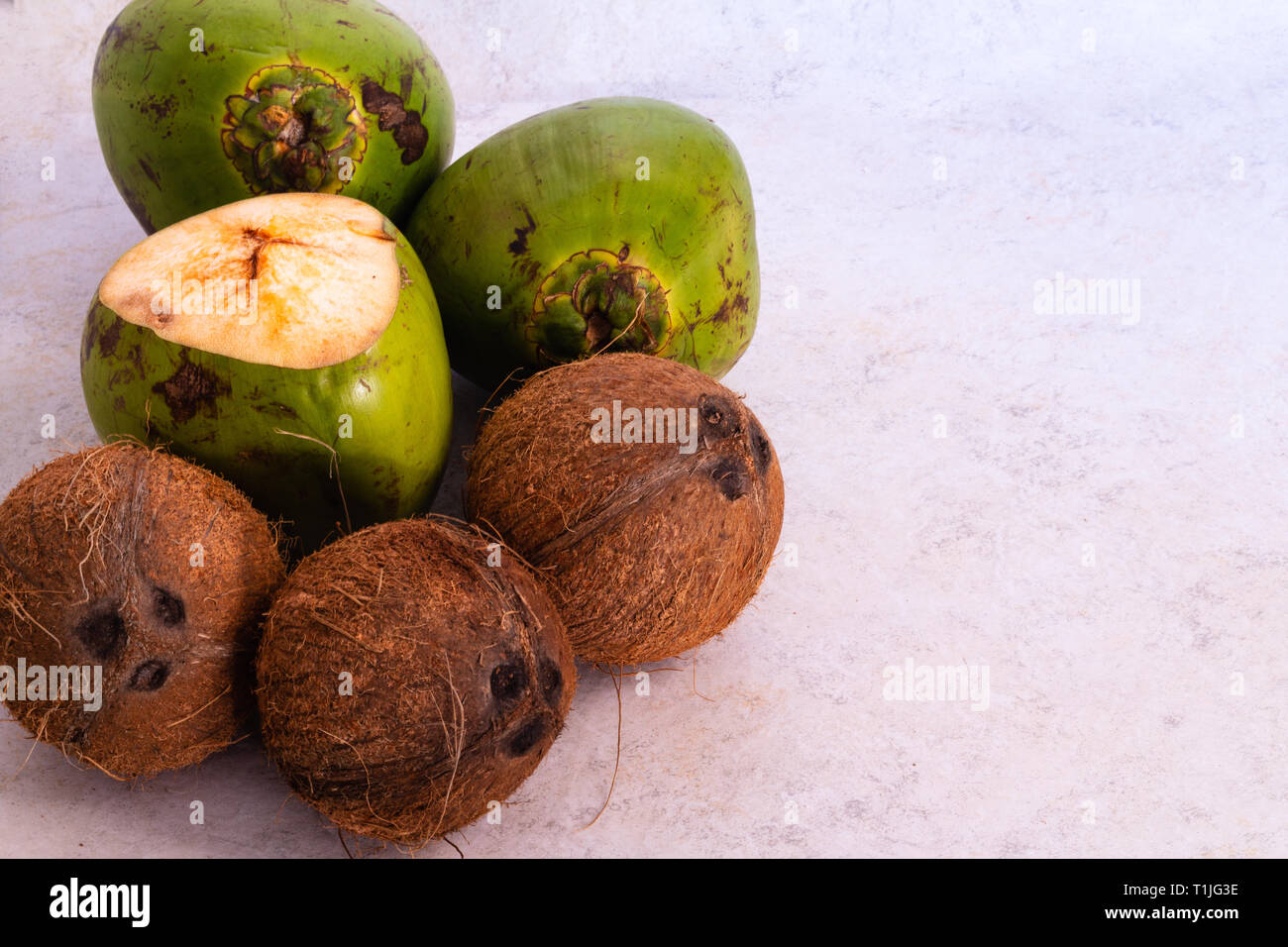 Coconuts with textured background Stock Photo - Alamy