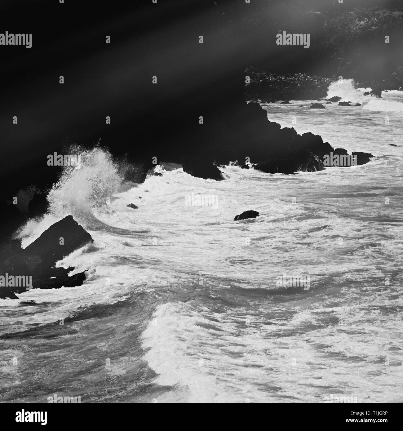 Coastal art print, monochrome and seascape concept Atlantic ocean