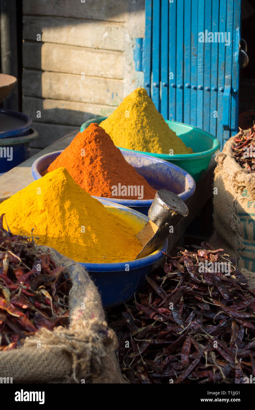 Janakpur, Nepal. Spices at street side market Stock Photo