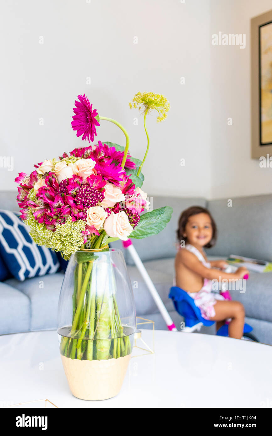 Floral arrangement decorating the living room of the house Stock Photo ...