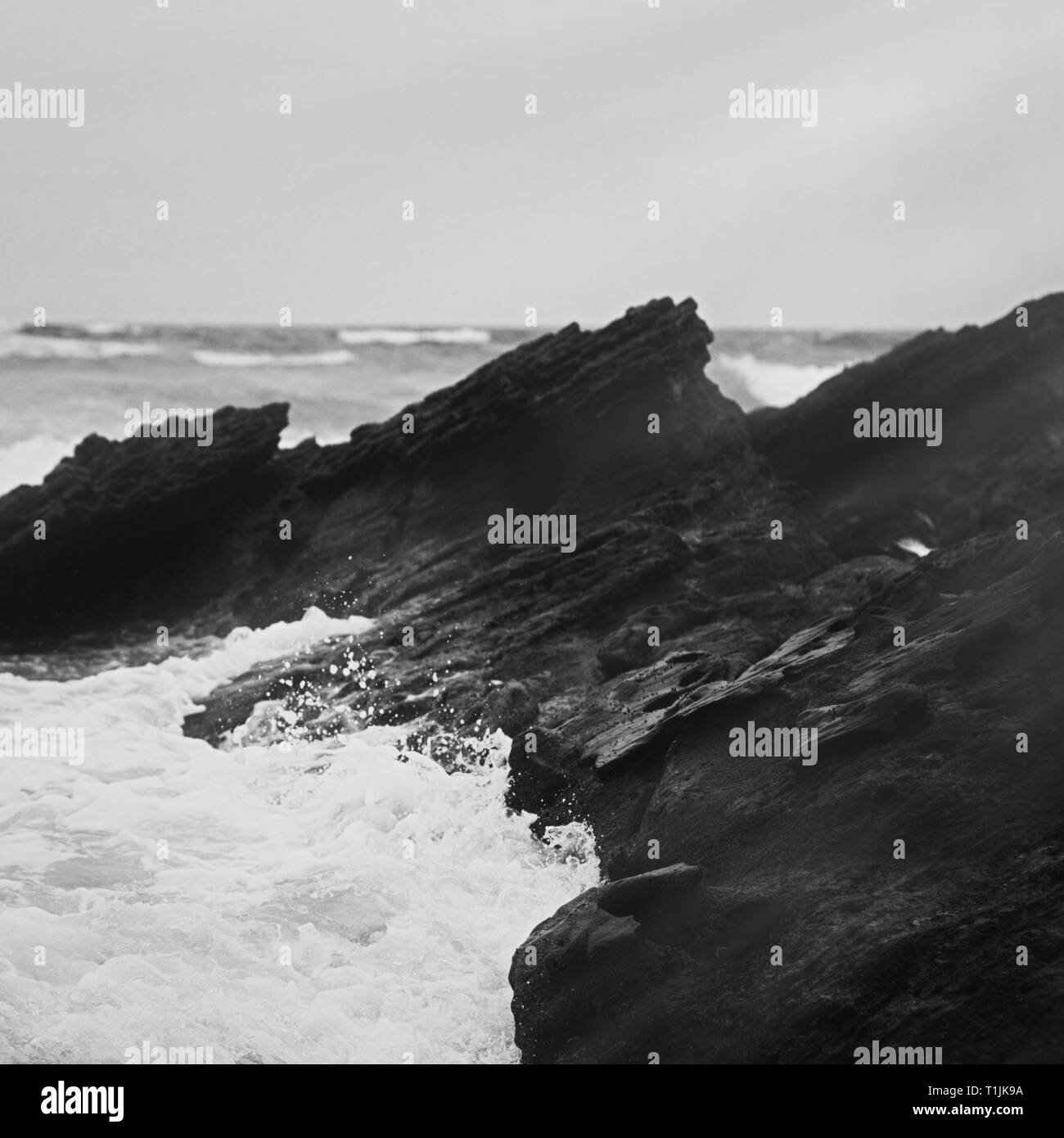 Coastal art print, monochrome and seascape concept Atlantic ocean
