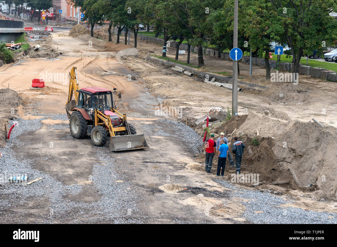 Brest, Belarus - July 30, 2018: Сonstruction of a new road junction Stock Photo