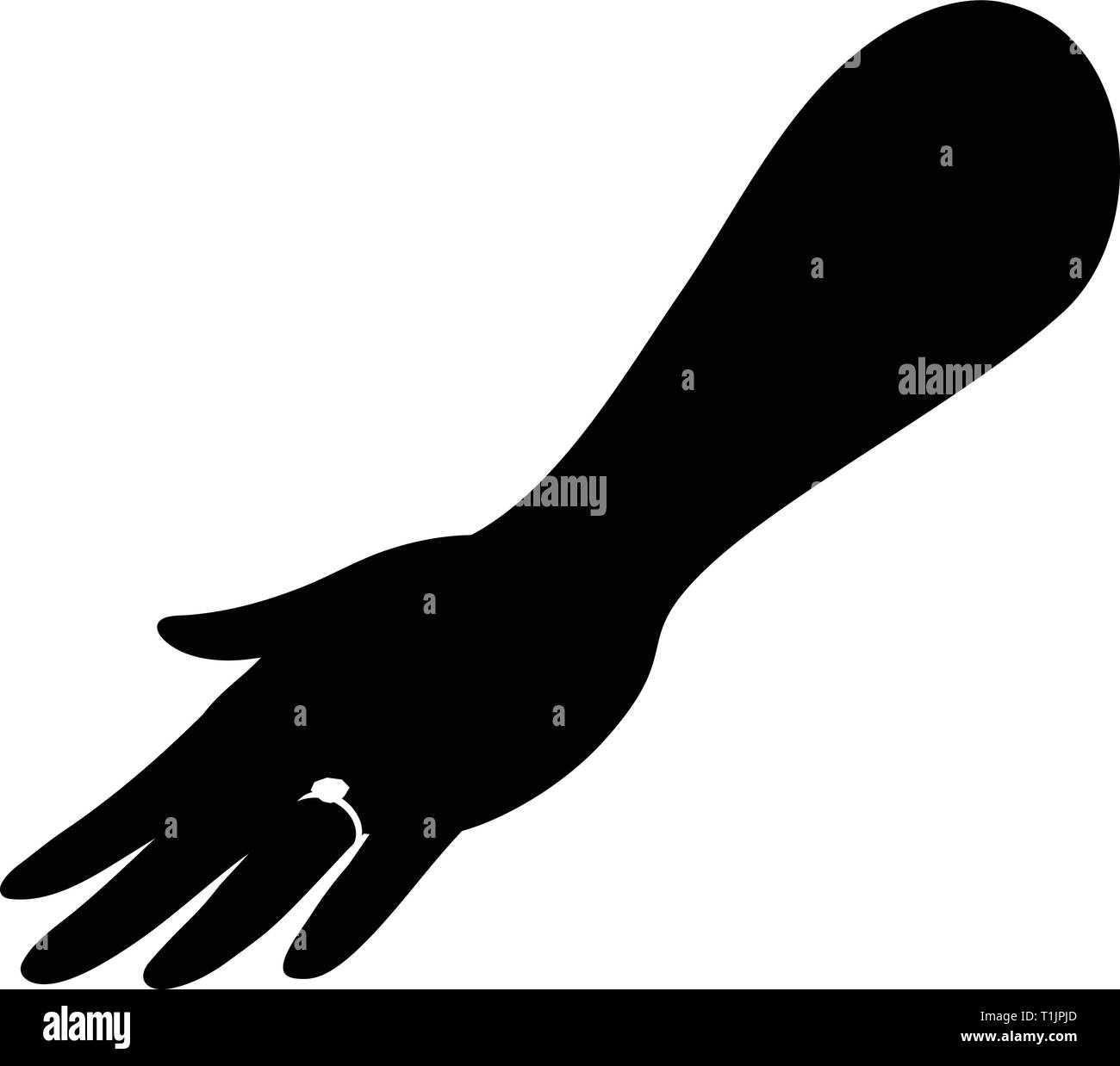 Dark glove hand wearing engagement or diamond ring reversed out of the dark glove form Stock Vector
