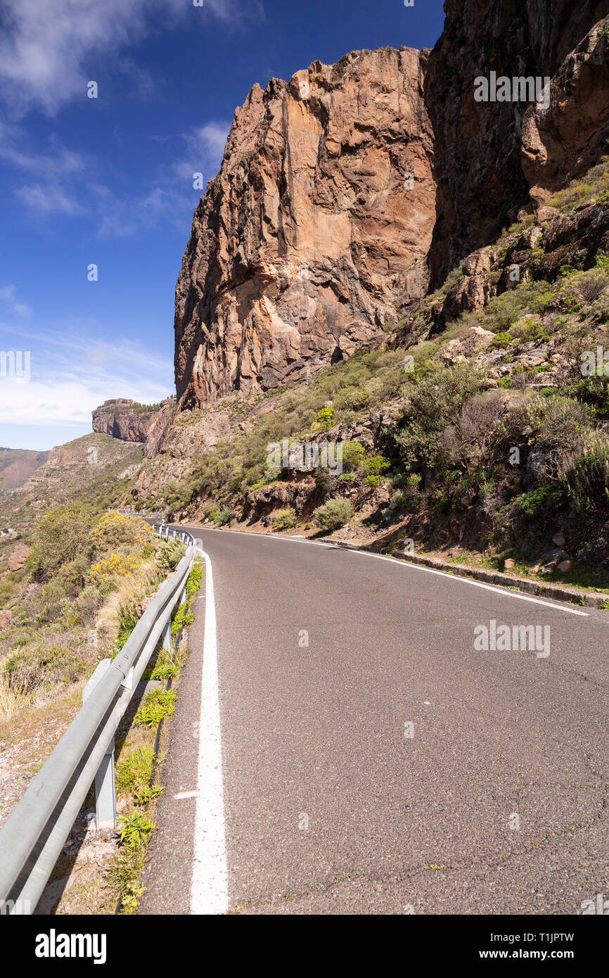 Road though volcanic landscape near Timagada on Gran Canaria, Canary Islands Stock Photo