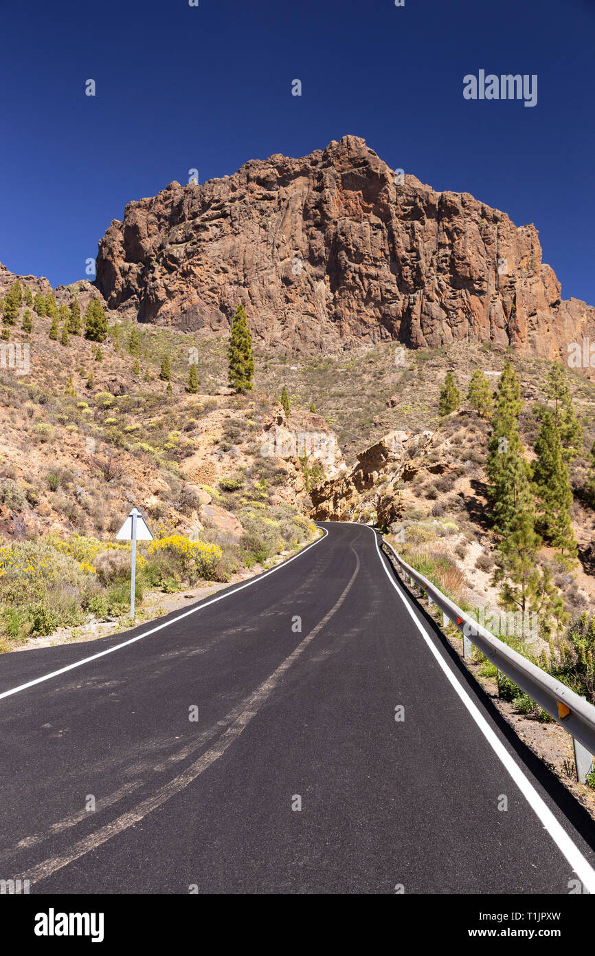 Road through Gran Canaria volcanic landscape near Tejeda in the Canary Islands Stock Photo