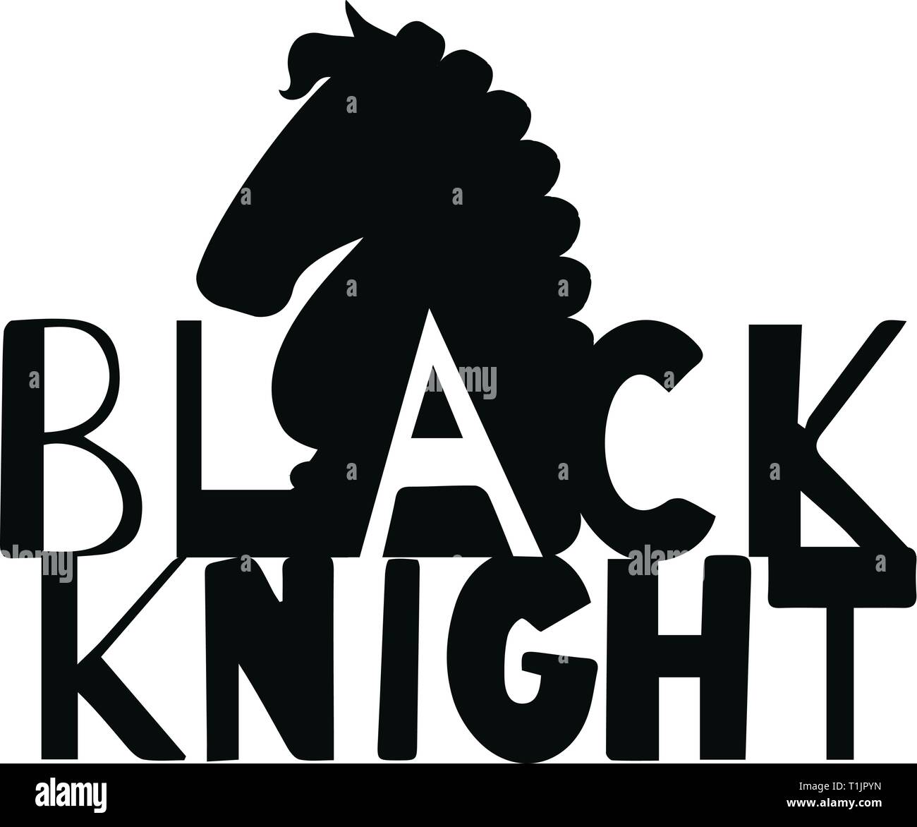 Black knight chess symbol & lettering Stock Vector