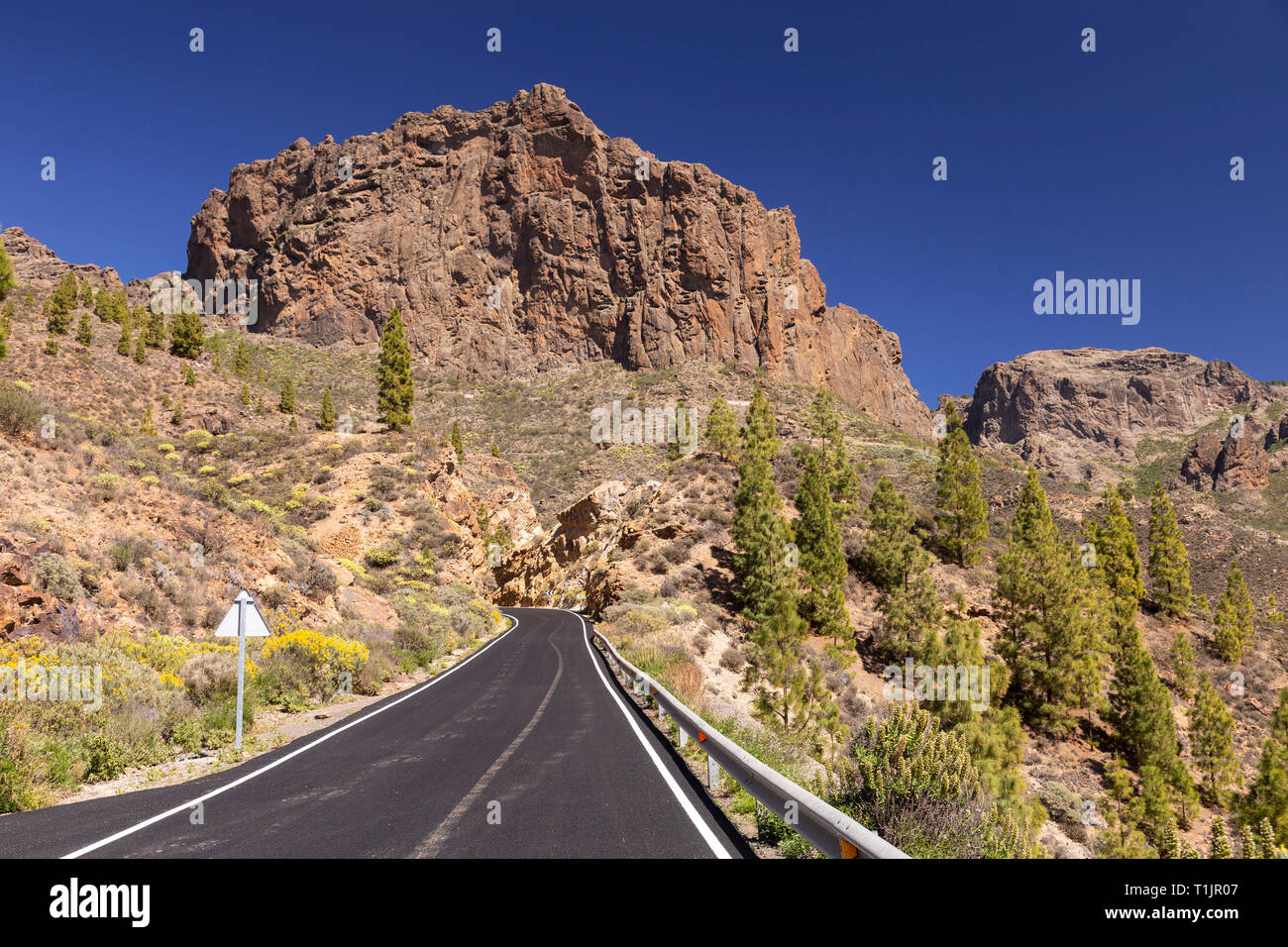 Road through Gran Canaria volcanic landscape near Tejeda in the Canary Islands Stock Photo