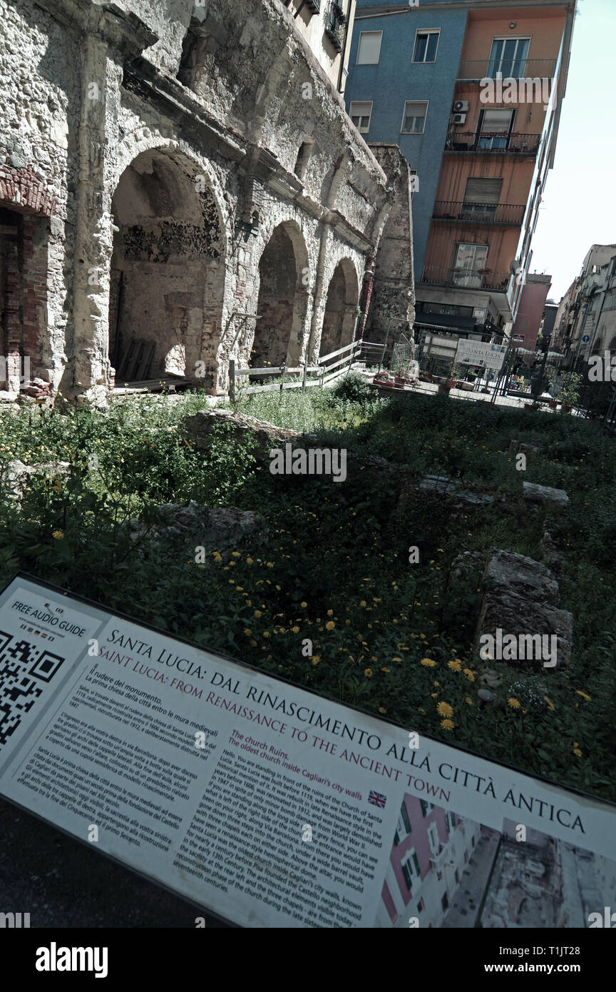 Cagliari, Sardinia, Italy. Ruins of Santa Lucia church Stock Photo