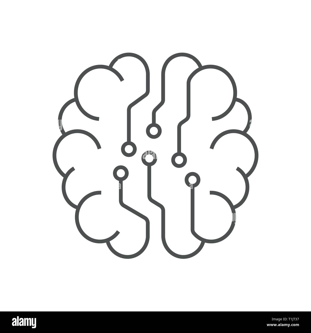 Digital brain icon, AI concept, Iot, hi-tech. Line vector illustration. Editable Stroke. EPS 10 Stock Vector