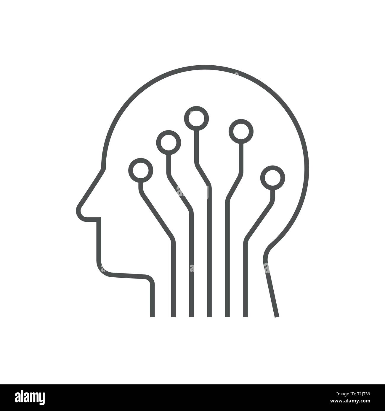 Ai - Artificial intelligence concept. Face outline made of circuit line. Stock Vector