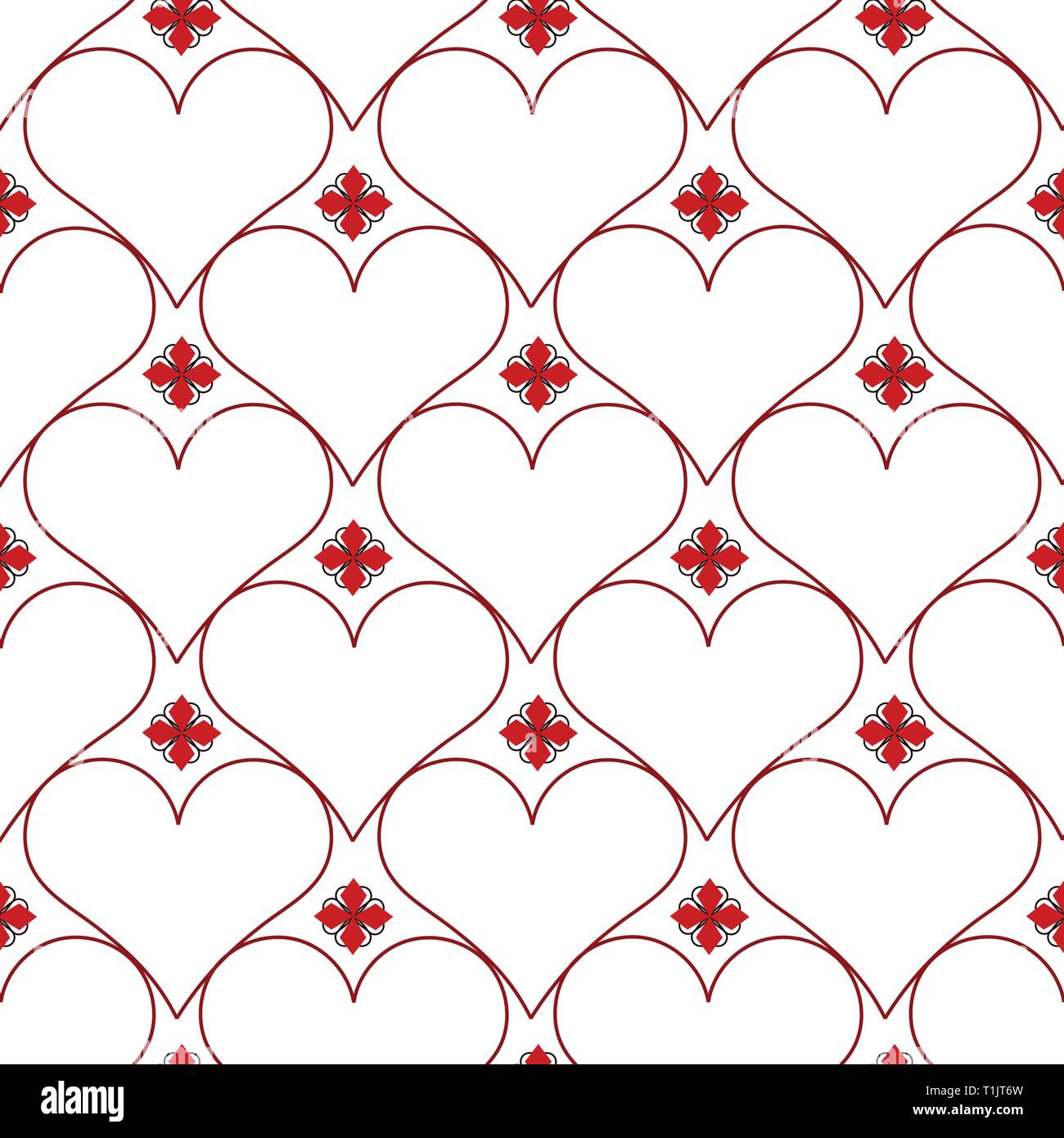 Heart shapes pattern combination in groups & combinations making geometrical designs & wallpaper style patterns Stock Vector