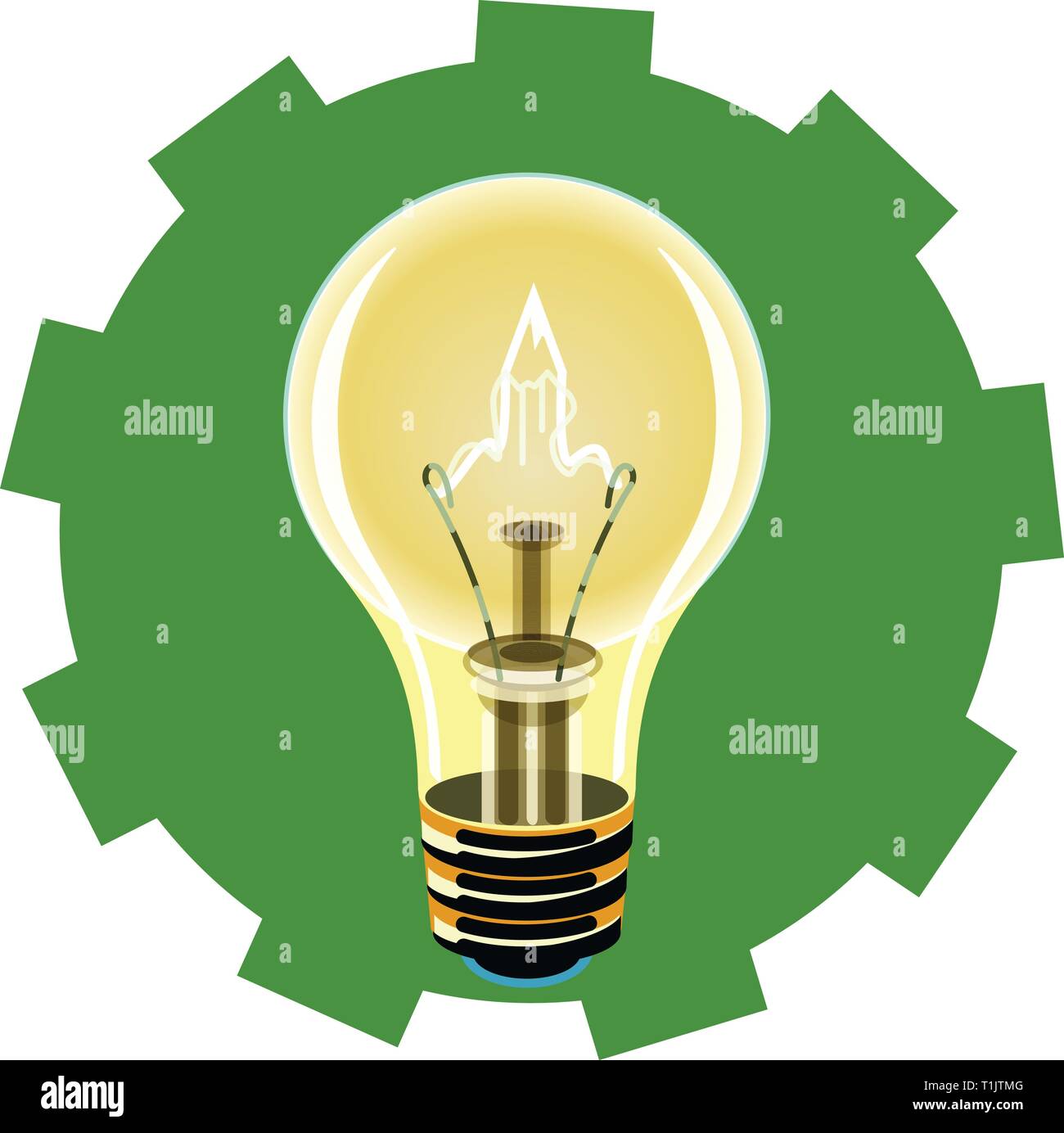 Illuminate bulbs, lights, surrounded by a cog shaped background with an