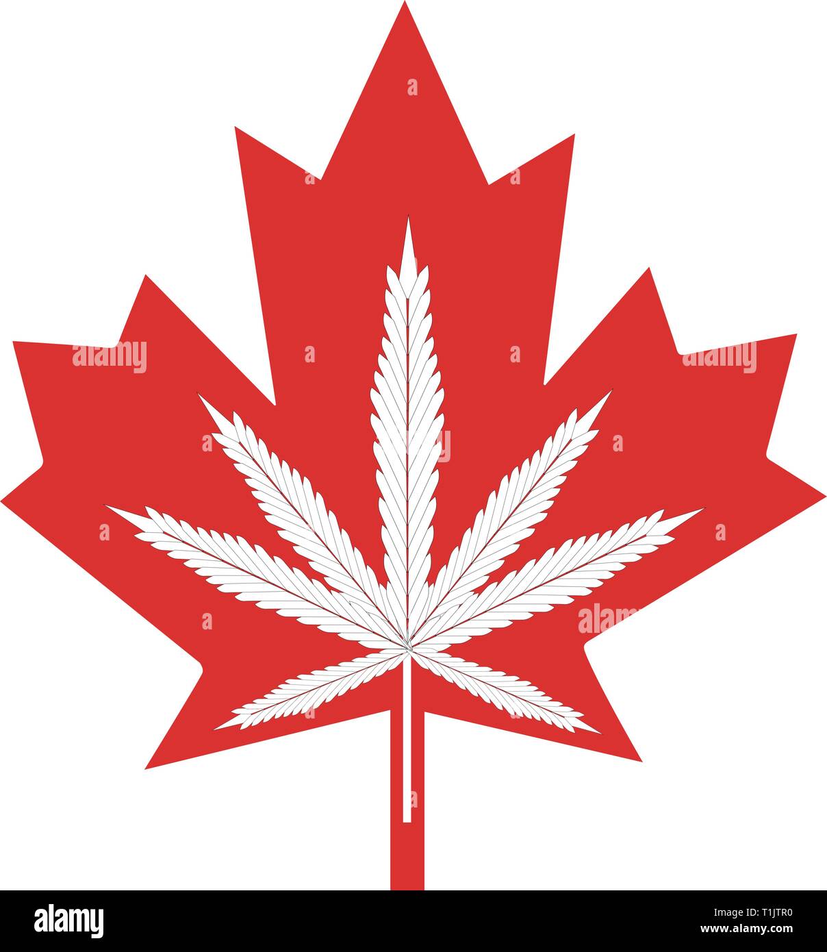 Graphic pot leafs inside canadian style maple leaf Stock Vector