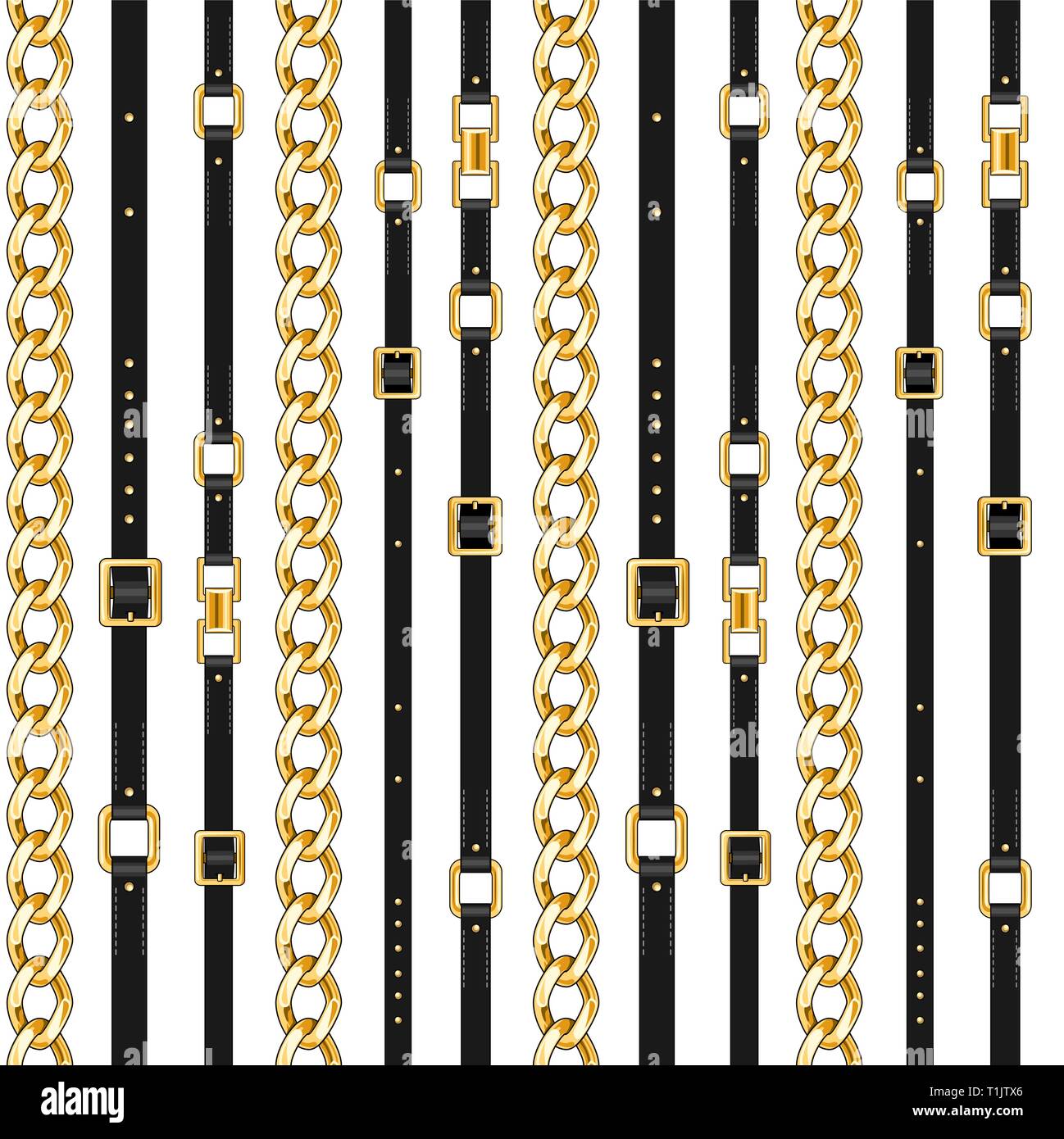 Abctract seamless pattern with belts and chain isolated for fabric. Trendy repeating print. Stock Vector