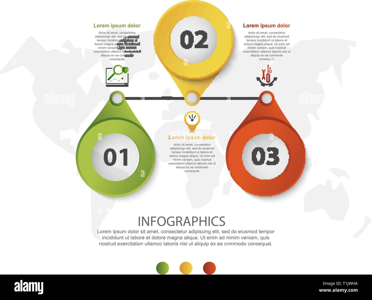 Modern 3D vector illustration. Circular infographic template with three ...