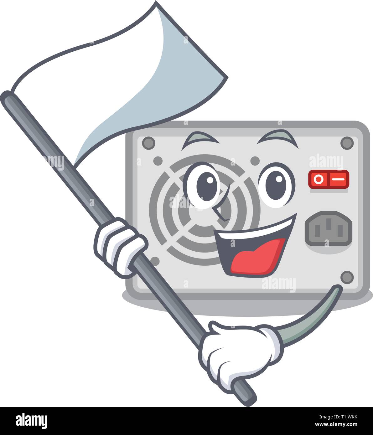 With flag cartoon power supply on the computer vector illustration