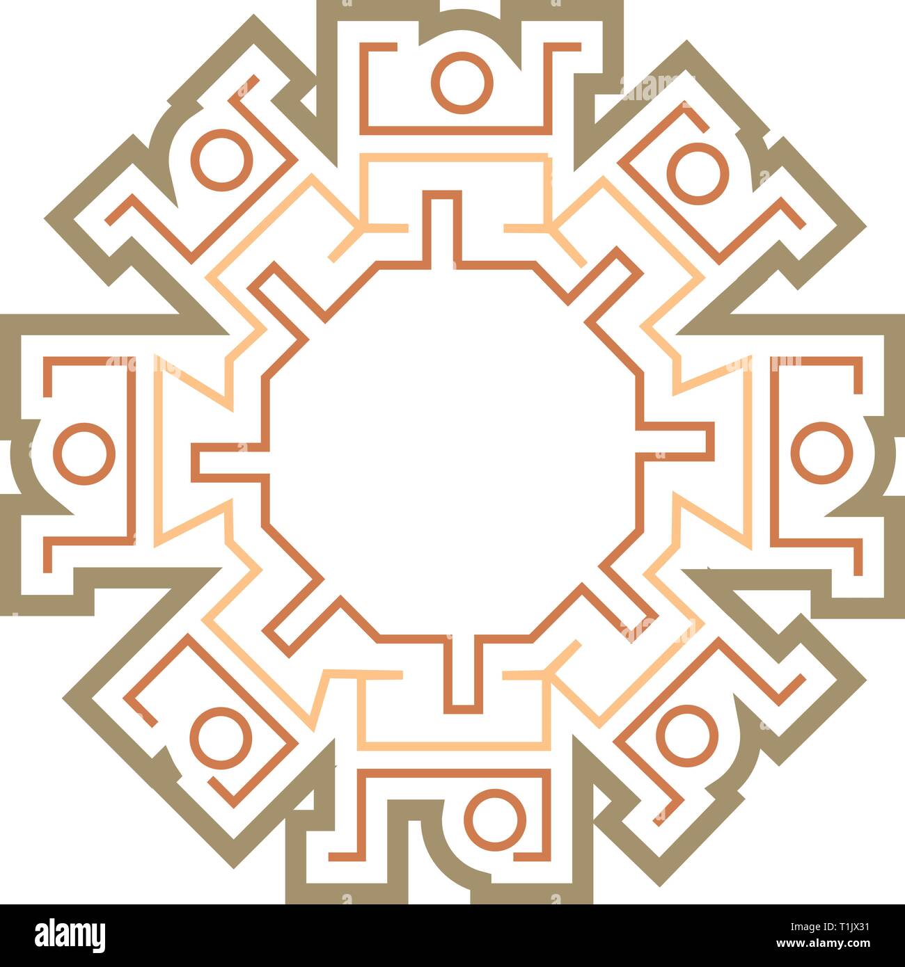 South American design Mayan style graphic hieroglyphic  of people in a circle in various poses & positions. Stock Vector