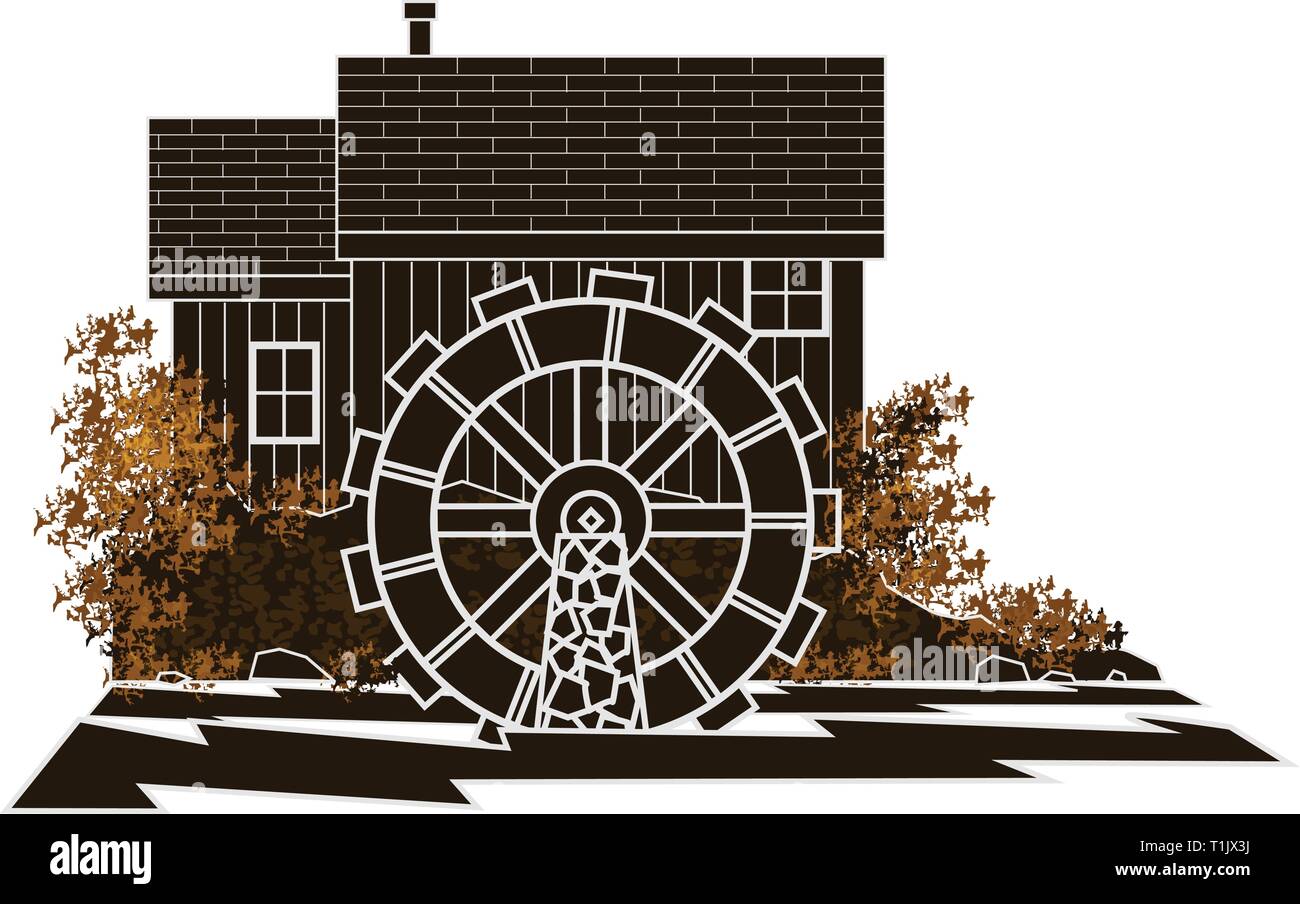 Water wheel flour mill Stock Vector Images Alamy