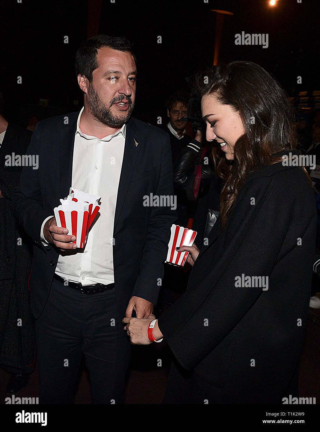 Special Fee No Web No Daily Rome Minister Matteo Salvini With New Girlfriend Francesca Verdini At The Premiere Of Dumbo At The Cinema The Space Moderno Stock Photo Alamy