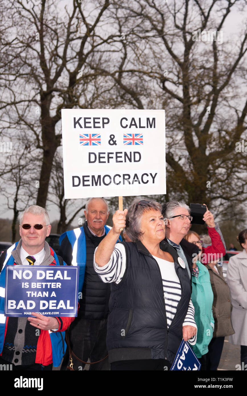 27th Mar 2019. 'March to Leave' Brexiteers gather early morning to continue their march across the UK. Day 12 of their march.   Bridget Catterall Alamy Live News Stock Photo