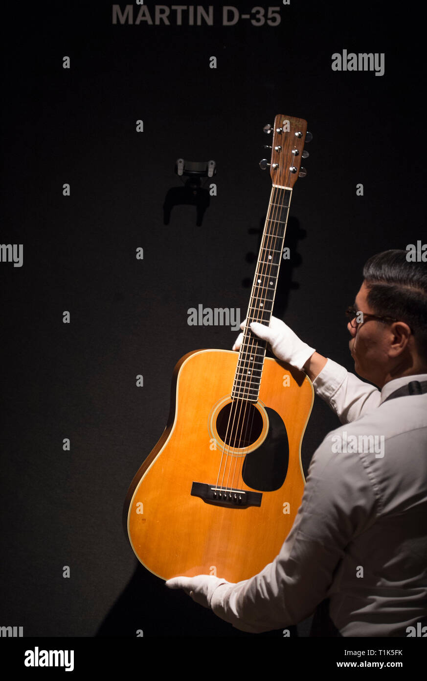 Christies, King Street, London, UK. 27 March, 2019. Christie's unveil the  much-anticipated preview of the personal guitar collection of rock'n'roll  legend David Gilmour, guitarist, singer and songwriter of Pink Floyd. The  first