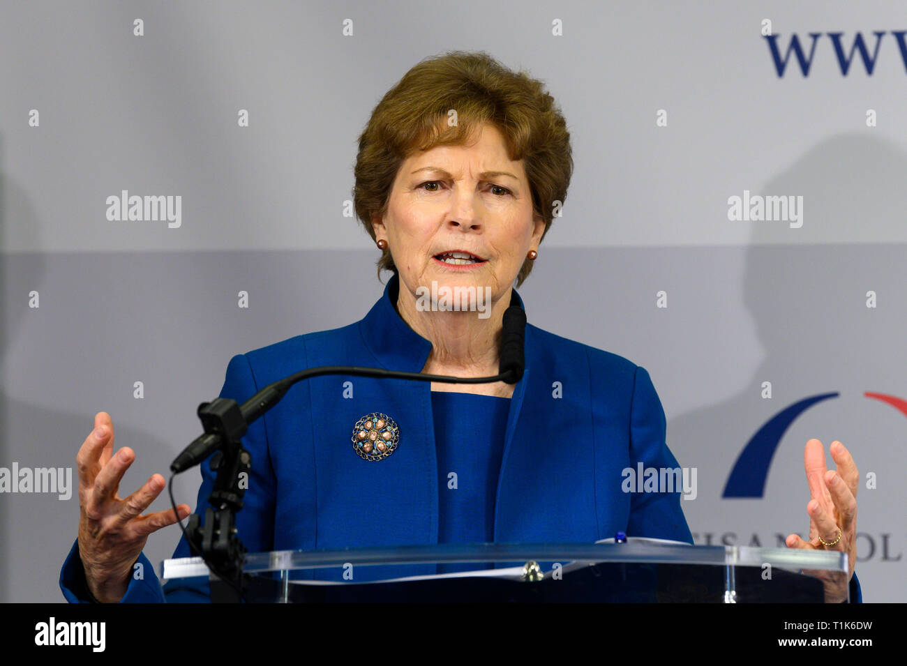 Washington, DC, USA. 26th Mar, 2019. U.S. Senator Jeanne Shaheen (D-NH) seen speaking during a program titled ''Tracking Federal Funding to Combat the Opioid Crisis'' at the Bipartisan Policy Center in Washington, DC. Credit: Michael Brochstein/SOPA Images/ZUMA Wire/Alamy Live News Stock Photo
