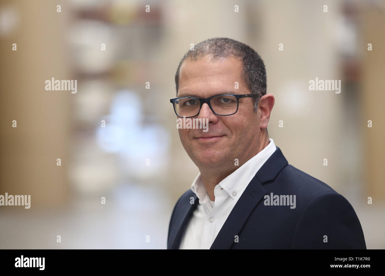 Rostock, Germany. 27th Mar, 2019. Gaby Neumann, General Manager of Yamaton Ltd. stands in the production hall of Yamaton Paper GmbH. Yamaton Paper GmbH officially starts the production of special packaging. Credit: Danny Gohlke/dpa/Alamy Live News Stock Photo