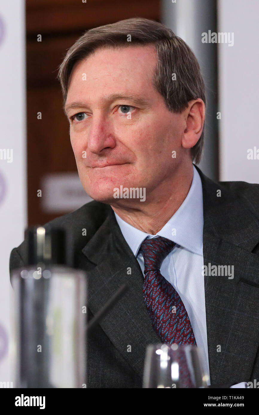 London, UK, UK. 27th Mar, 2019. Dominic Grieve MP - Conservative former Attorney General is seen at a People's Vote press conference in Westminster setting out an analysis of the different Brexit options facing Members of Parliament in indicative votes.British Prime Minister Theresa May told the backbench Tory MPs this evening that she will stand down if they back her EU withdrawal deal. Credit: Dinendra Haria/SOPA Images/ZUMA Wire/Alamy Live News Stock Photo