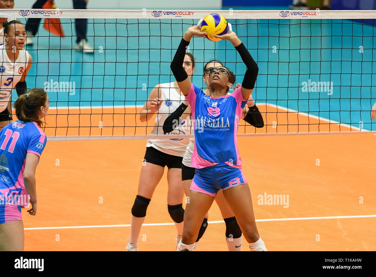Candy Arena, Monza, Italy. 27th March, 2019. CEV Volleyball Challenge Cup  women, Final, 2nd leg. Rachael Adams of Saugella Monza during the match  between Saugella Monza and Aydin BBSK at the Candy