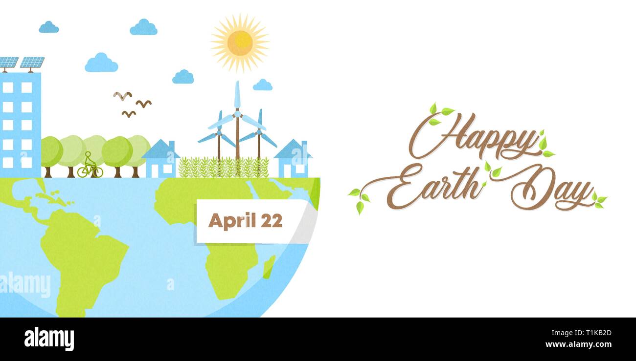 International Earth Day banner illustration. Green city inside planet for nature care and social environment awareness. Stock Vector