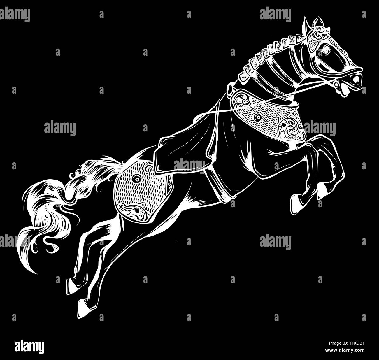 vector illustration of Silhouette of the running horse in black background Stock Vector