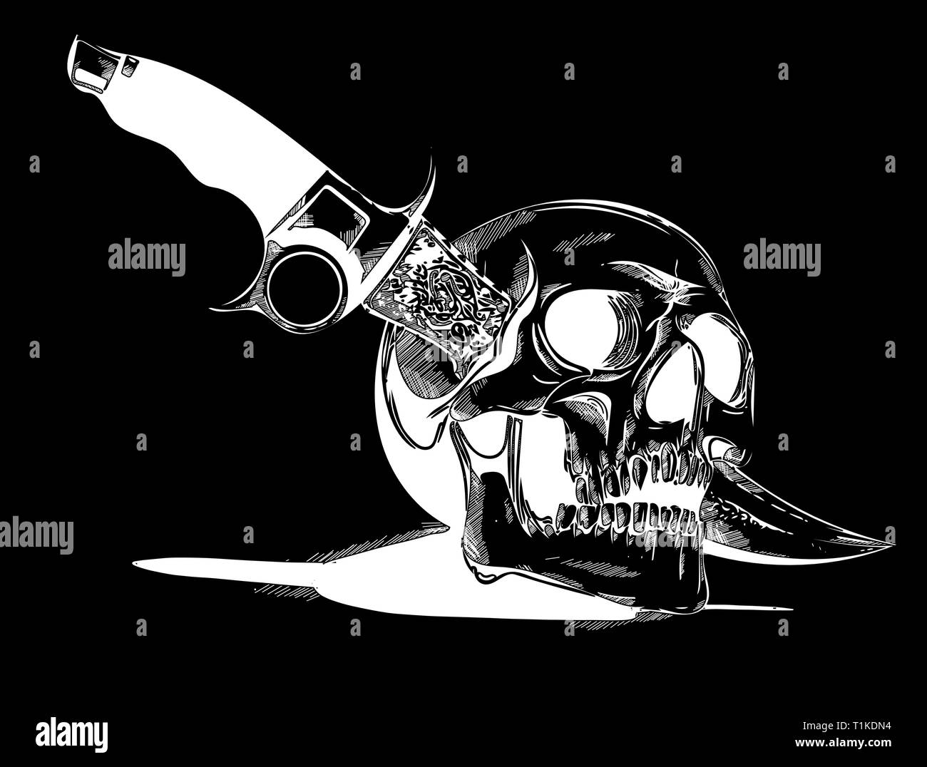 a vector human Skull with a knife Stock Vector