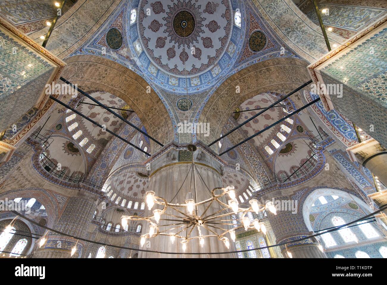Interior view and ceiling of Sultan Ahmed Mosque (also called Blue ...