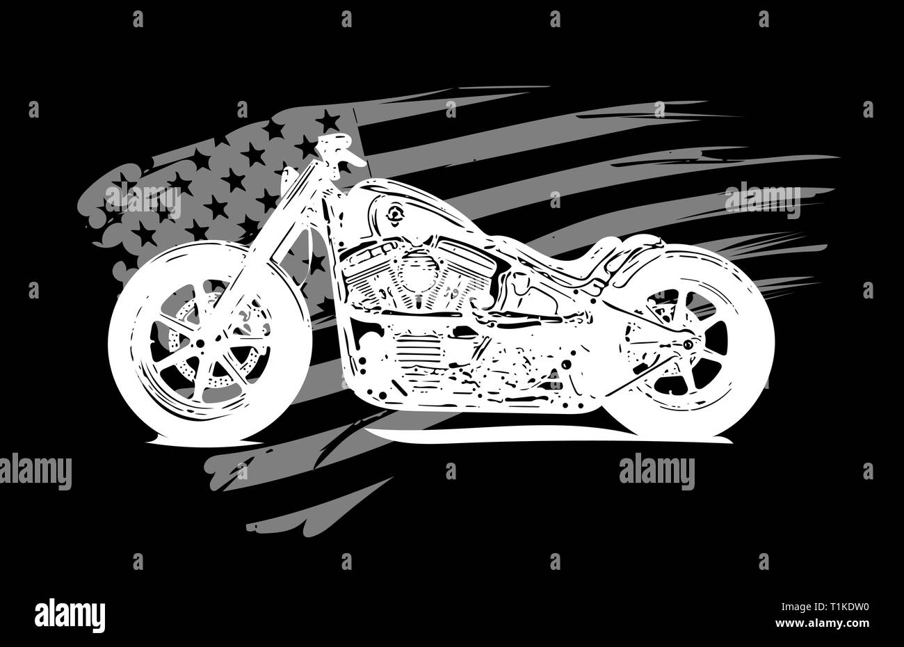 Hand drawn and inked vintage American chopper motorcycle Stock Vector