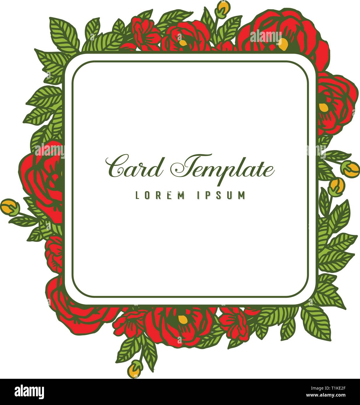 Vector illustration crowd red rose flower frame with vintage card ...