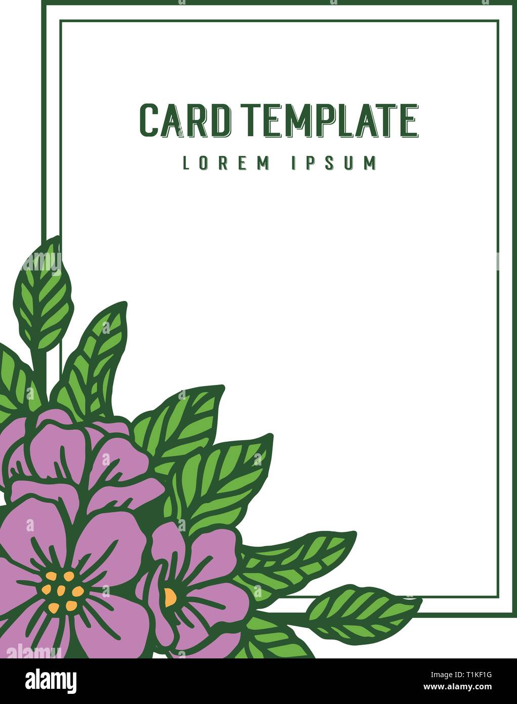Vector illustration purple flower frame blooms for decorative of card ...