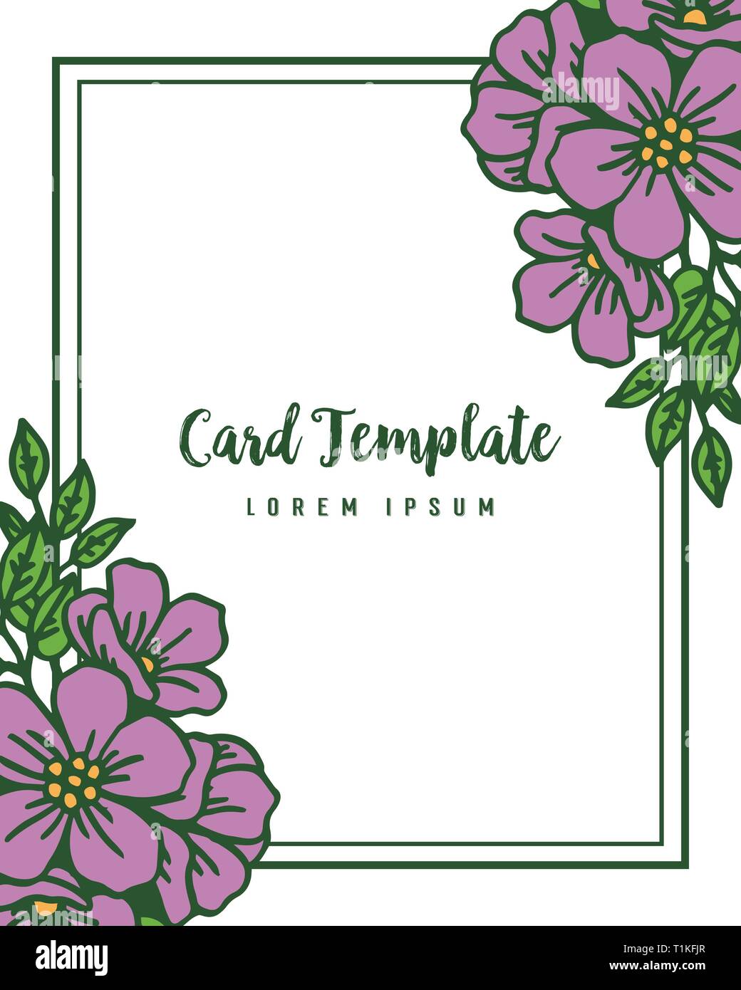 Vector illustration purple wreath frame for invitaton template card ...
