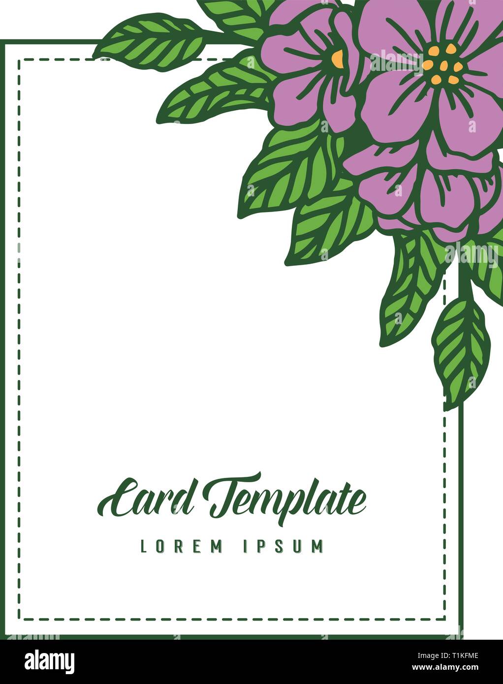 Vector illustration purple flower frame blooms for decorative of card ...