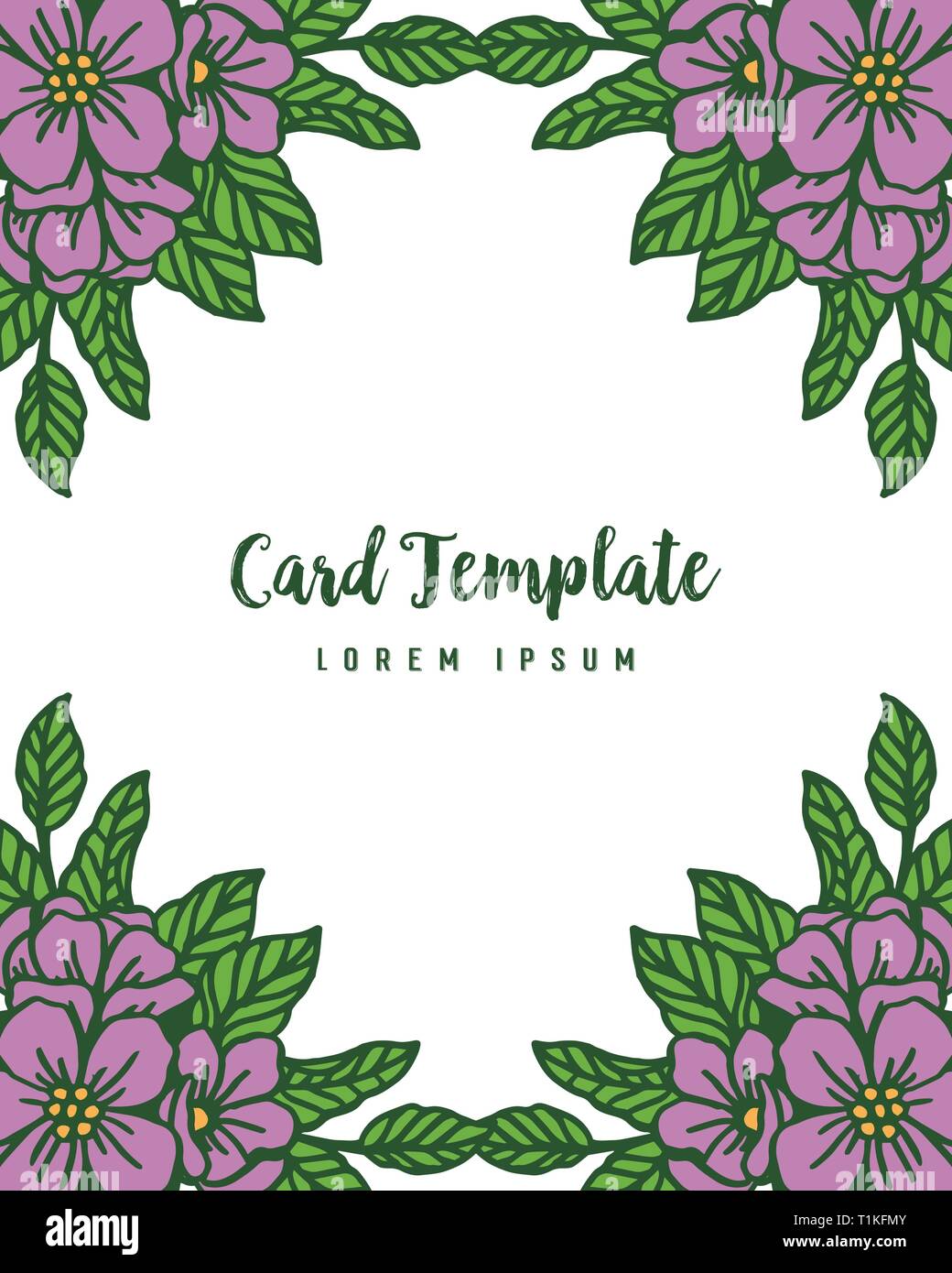 Vector illustration purple flower frame blooms for decorative of card ...