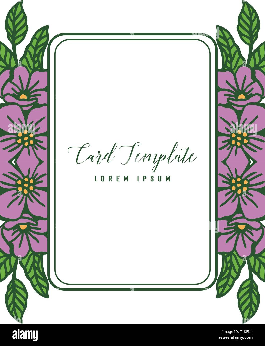 Vector illustration purple flower frame blooms for decorative of card ...