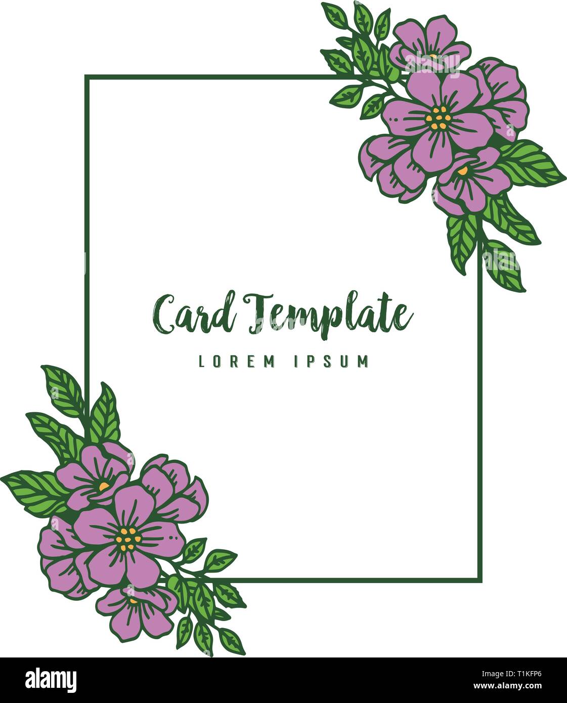 Vector illustration ornate of purple flower frame for design card ...