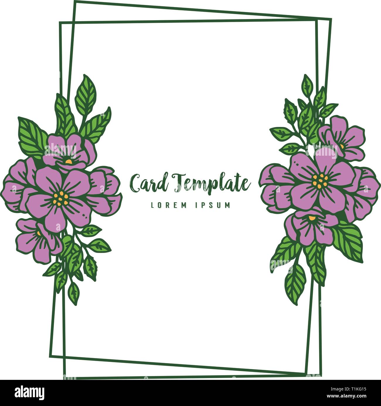 Vector illustration lettering of card template with ornate purple ...