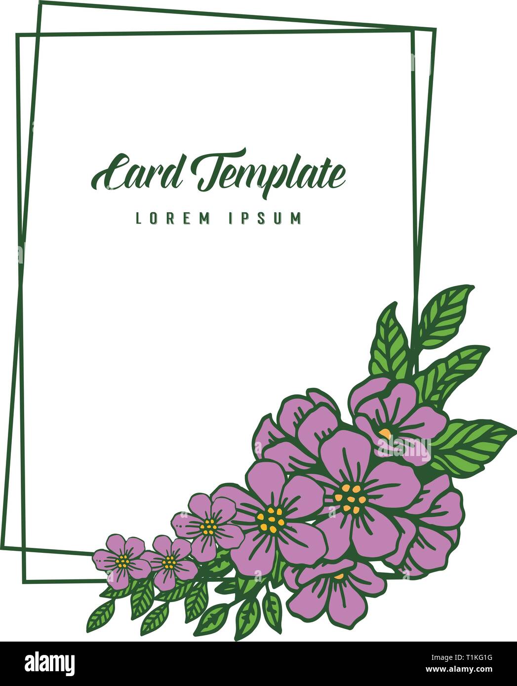 Vector illustration lettering of card template with ornate purple ...