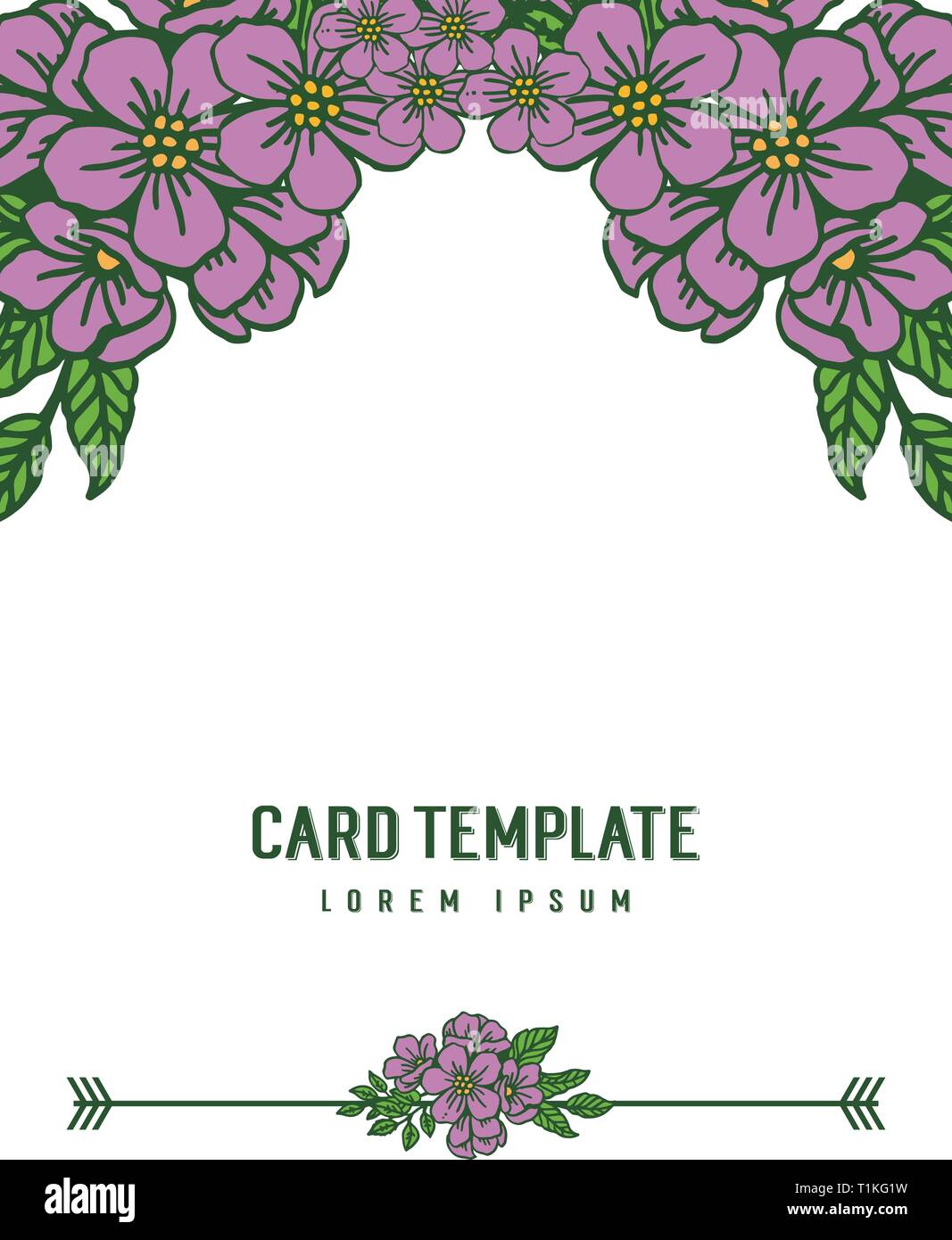 Vector illustration lettering of card template with ornate purple ...