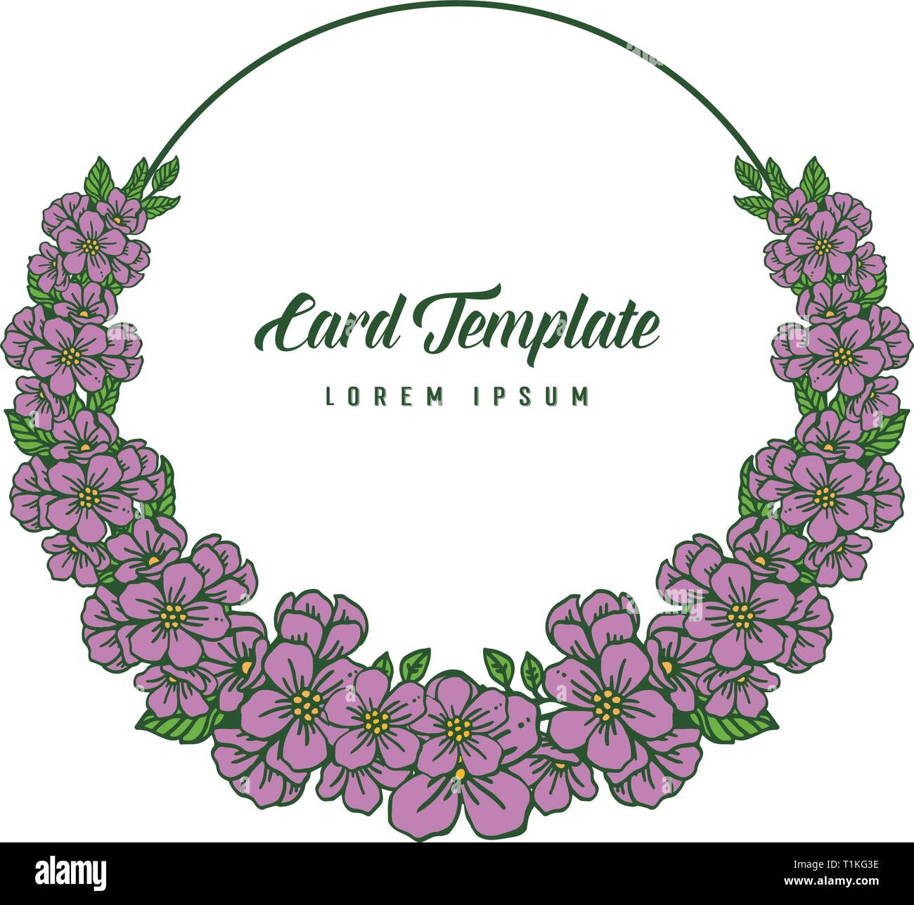Vector illustration writing of card template with shape purple flower ...
