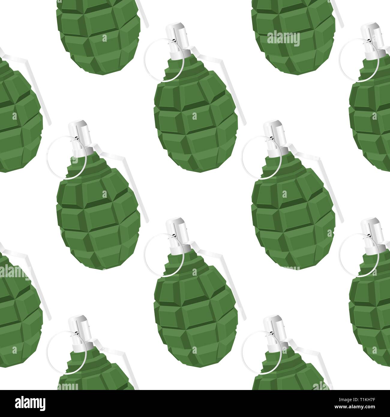 Military green grenade. Seamless pattern background Stock Vector