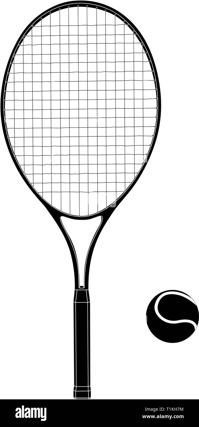 Tennis racket with a ball. Flat black drawing Stock Vector Image & Art