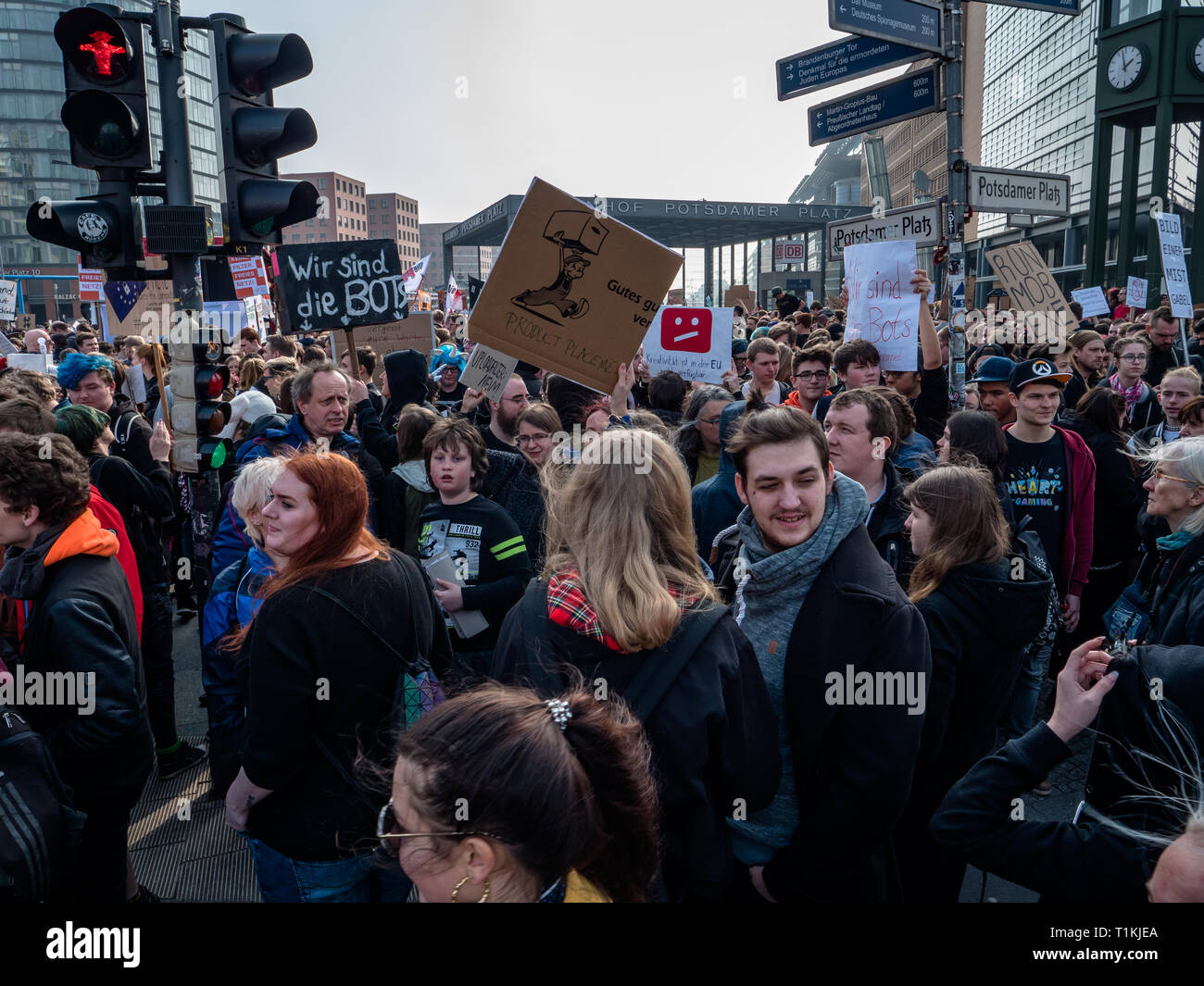 Berlin, Germany - March 23, 2019: Demonstration against EU Internet copyright reform / article 11 and article 13 in Berlin Germany Stock Photo