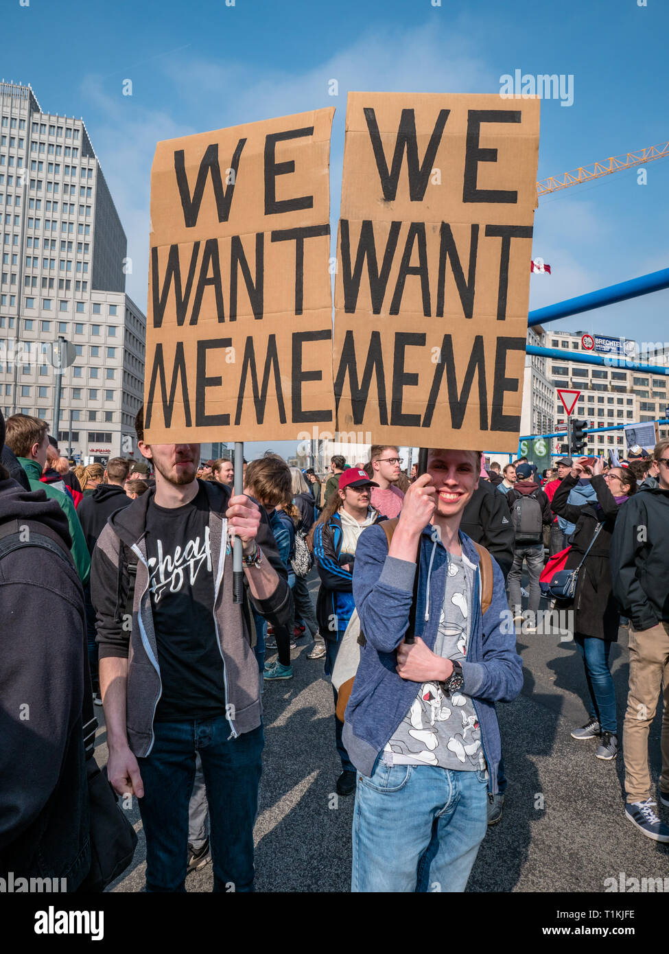 Berlin, Germany - March 23, 2019: Demonstration against EU Internet copyright reform / article 11 and article 13 in Berlin Germany Stock Photo