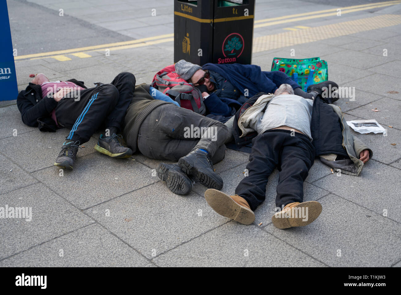 Homeless People Sleeping On Street Stock Photo Alamy